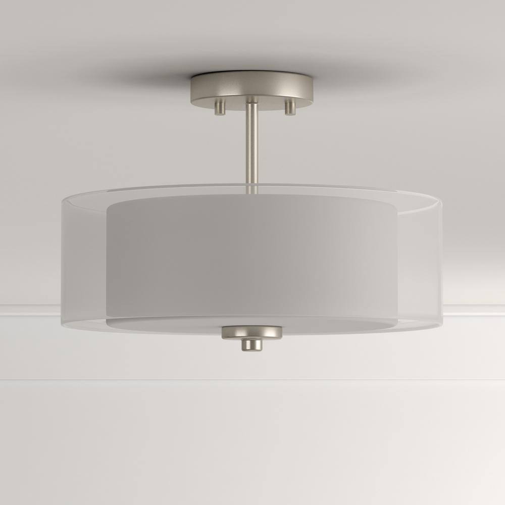 Elegant Brushed Nickel 3-Light Semi-Flush Mount with Sheer Mylar Shade