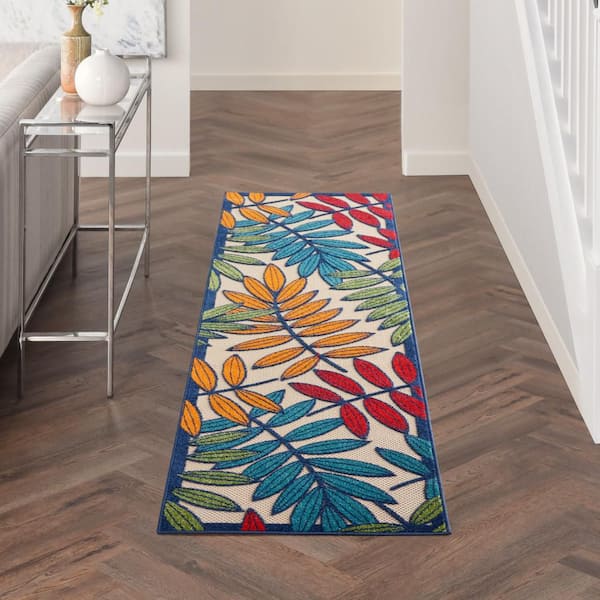 Aloha Multicolor 2 ft. x 8 ft. Kitchen Runner Floral Contemporary Indoor/Outdoor Patio Area Rug