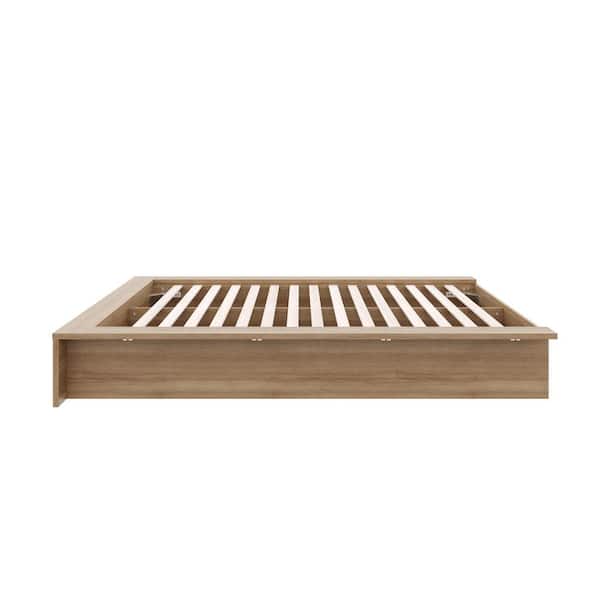 James Brown Oak Wood Frame Queen Platform Bed
