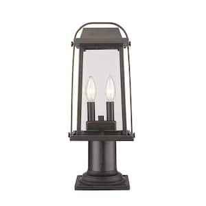 Millworks 18.8 in. 2-Light Rubbed Bronze Aluminum Outdoor Hardwired Weather Resistant Pier MountLight w/No Bulb Included