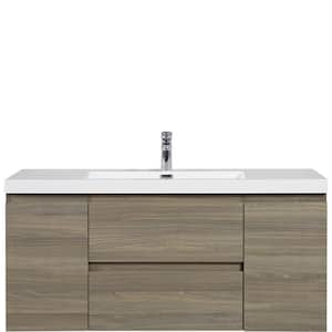 48 in. W x 20 in. D x 22 in. H Single Sink Floating Bath Vanity in Ash Grey with Glossy White Resin Top