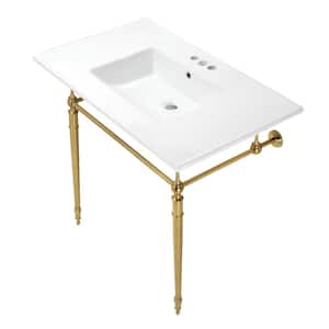 Edwardian 37 in. Ceramic Console Sink Set in White/Brushed Brass