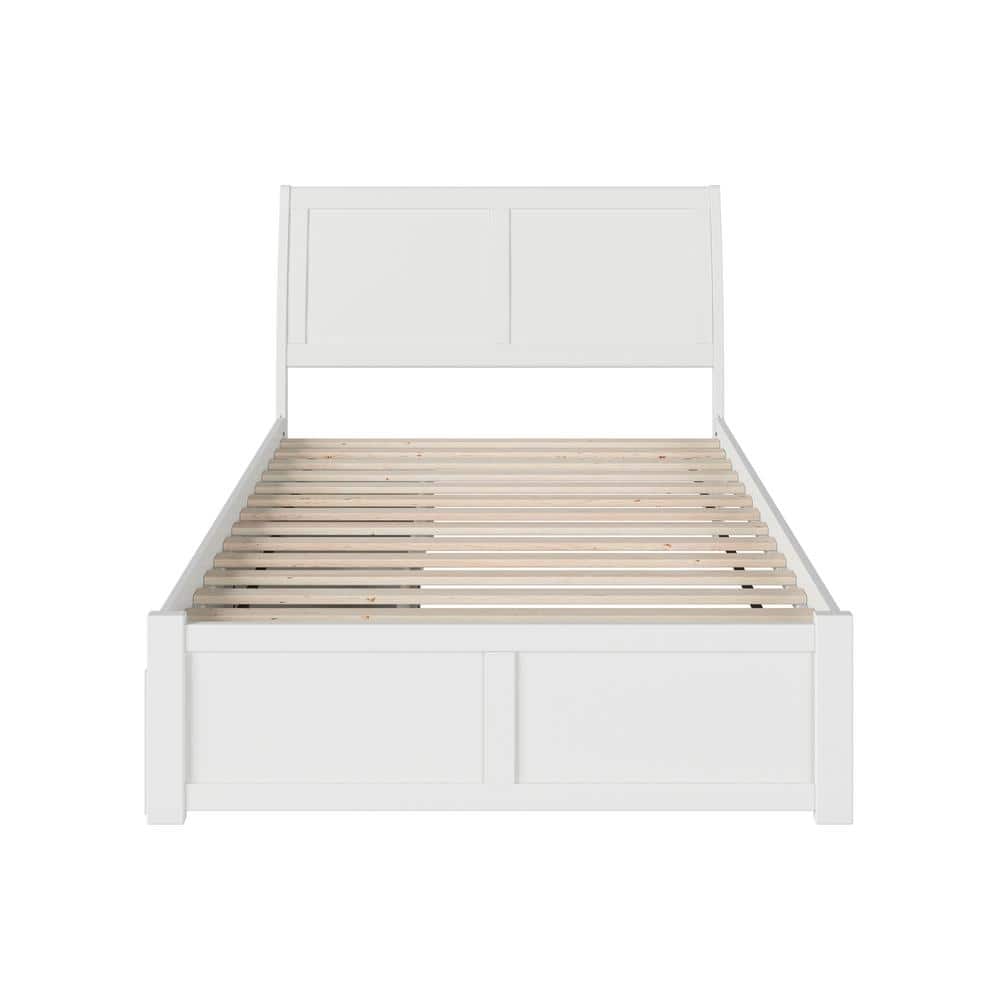 White Full Sleigh Wood Platform Bed with Storage Drawers