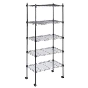 Heavy Duty 5-Tier Shelving Units Adjustable, Wire Shelf with 1000 lbs Capacity, Wheels & Leveling Feet, Black
