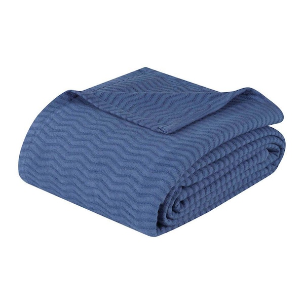 Jena Merritt Blue Cotton Textured Chevron Lightweight Woven Twin Blanket