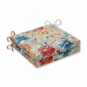 Floral 20 in. x 20 in. Outdoor Dining Chair Cushion in Tan/Blue/Green (Set of 2)