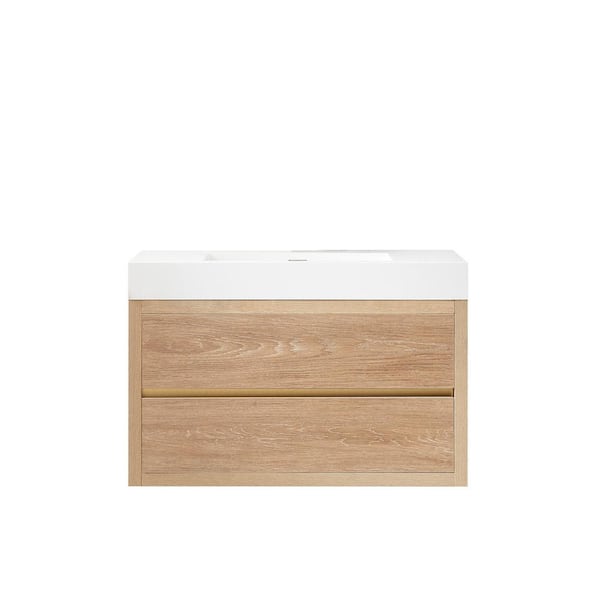 ROSWELL Palencia 36 in. W x 20 in. D x 23.6 in. H Bath Vanity in North American Oak with White Integral Composite Stone Top