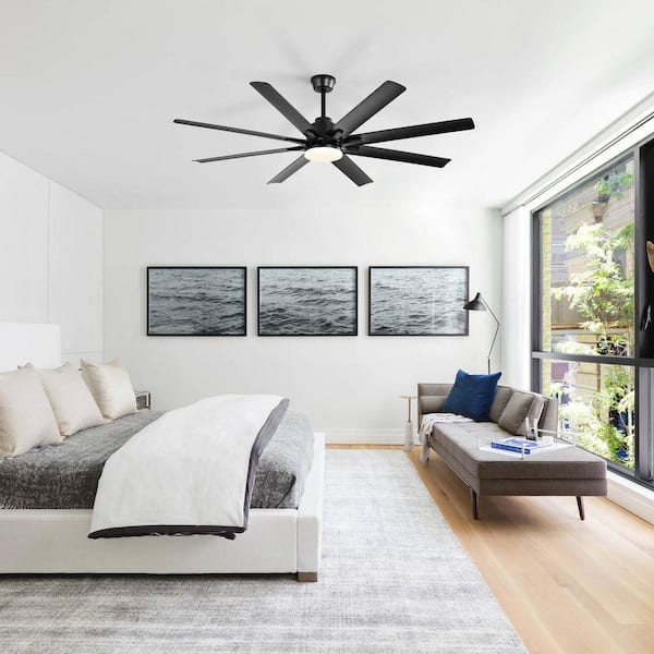 52 in. Smart Indoor/Outdoor Black LED Ceiling Fan with APP and Wall Control, Reversible DC Motor