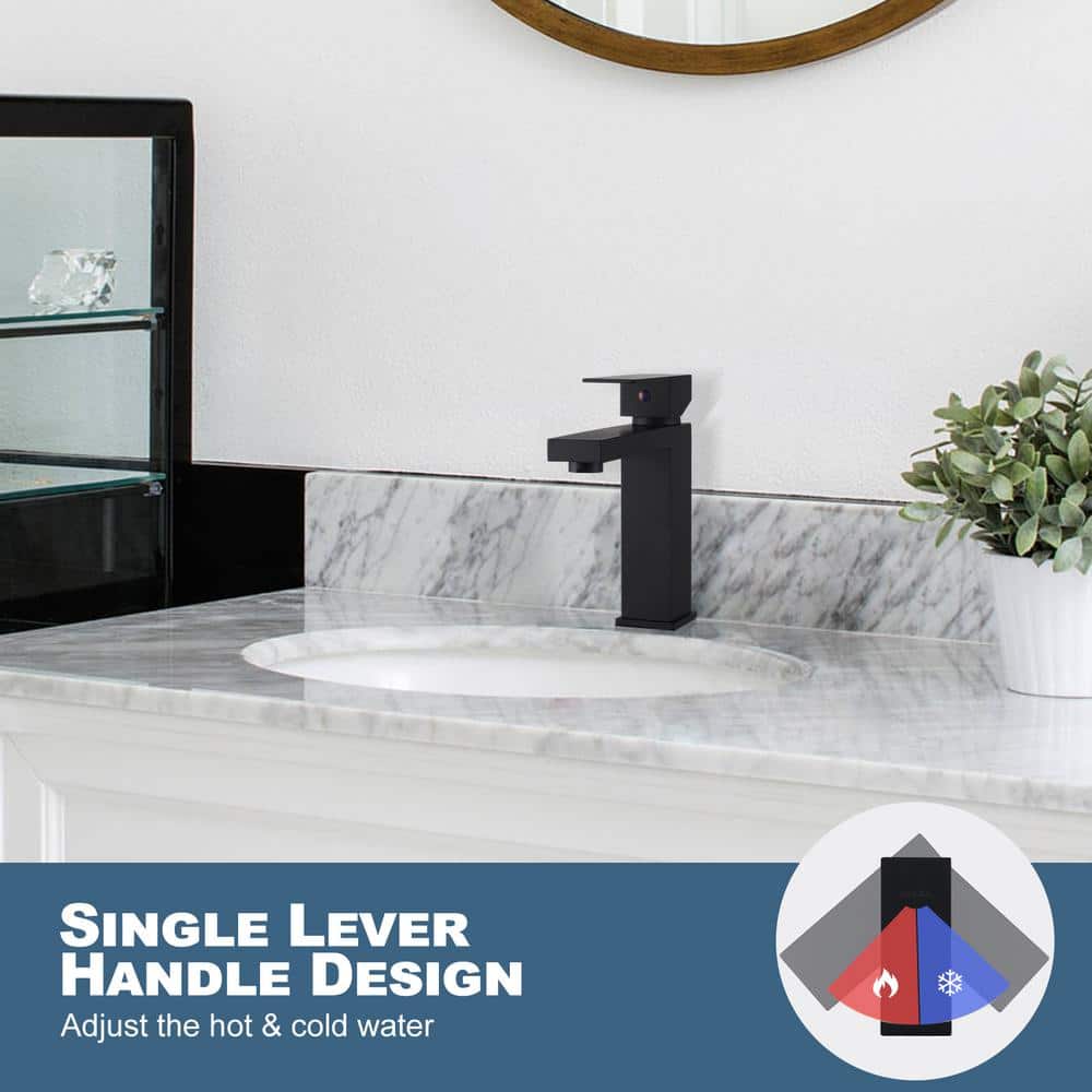 Matte Black Modern Single Hole Bathroom Faucet with Supply Lines