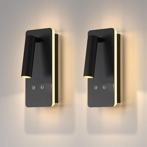 2-Pack LED Matte Black Bedside Reading Light, 6-Watt 1-Light Vanity Light Industrial Indoor Wall Sconce for Bedroom