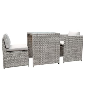 Orange Casual Black 3-Piece Wicker Outdoor Dining Set with Grey Cushion