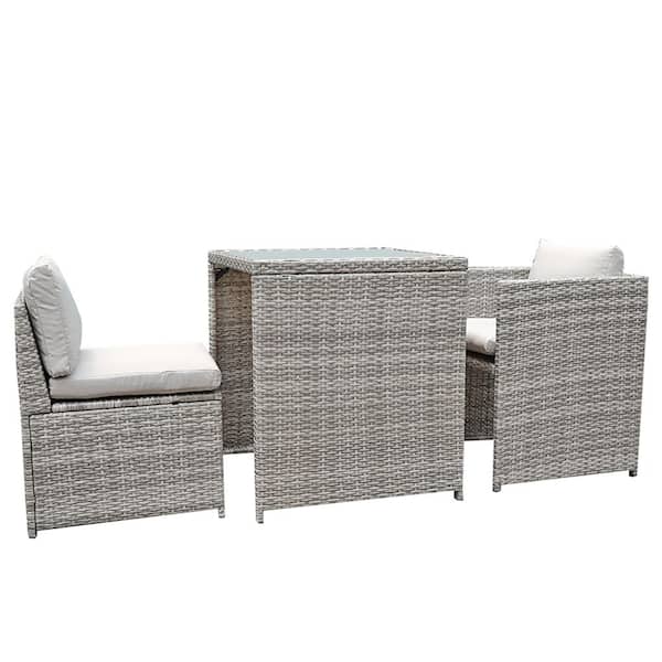Freestyle Black 3-Piece Wicker Outdoor Dining Set with Grey Cushion