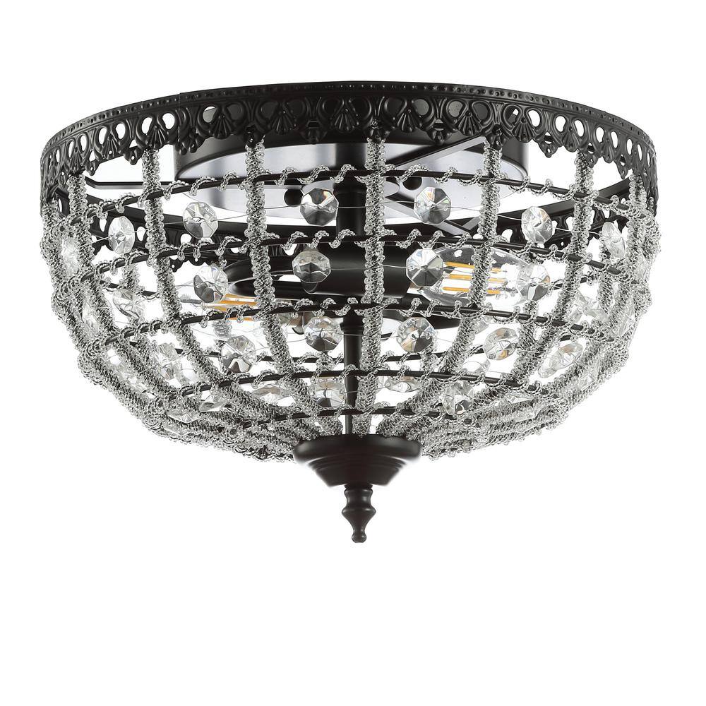 Anita 12.25" Black Metal & Clear Crystal LED Flush Mount Light