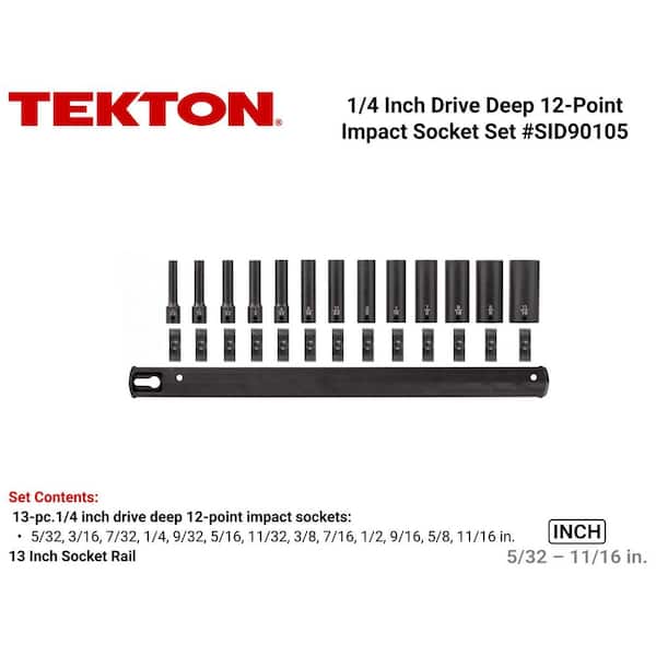 1/4 in. Drive Deep 12-Point Impact Socket Set with Rail, 13-Piece (5/32-11/16 in.)
