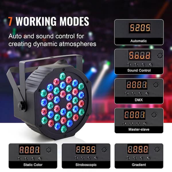 VEVOR 36LED RGB Stage Light PAR20 8-Watt 4000K Light 7-Mode DMX Beam Disco Light 1 Bulb Included Indoor (4-Pack)