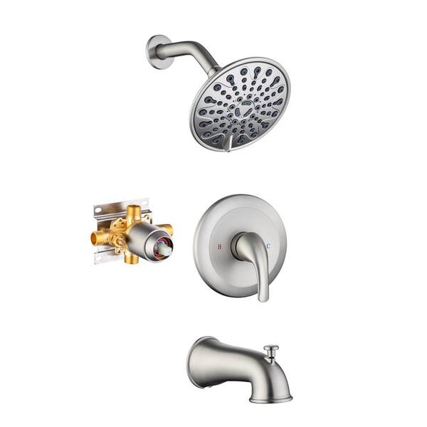 Mondawe Mondawell Single-Handle 6 in. Wall Mount 5-Spray High Pressure Tub and Shower Faucet with Valve in Brushed Nickel