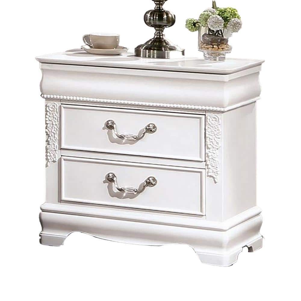 Aleci White and Nickel Solid Wood 2-Drawer Nightstand