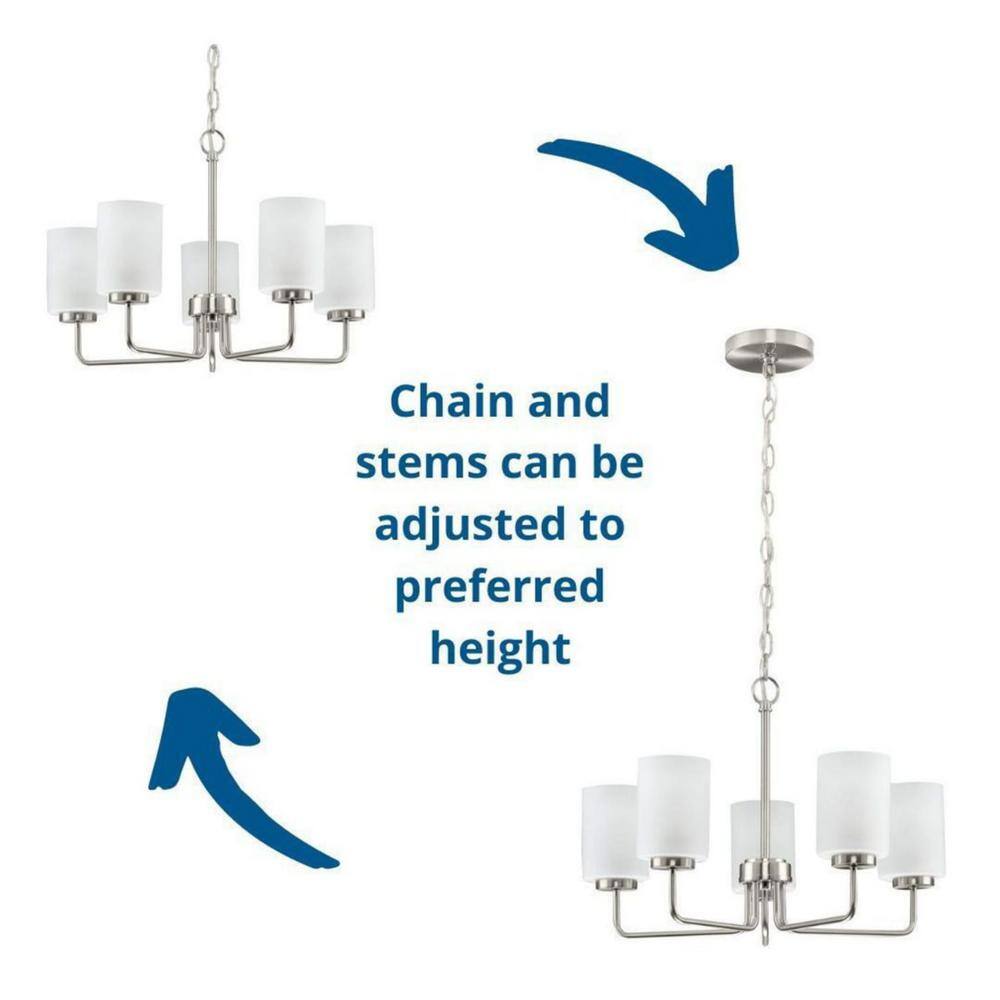 Merry 5-Light Brushed Nickel Chandelier with Etched Glass Shades