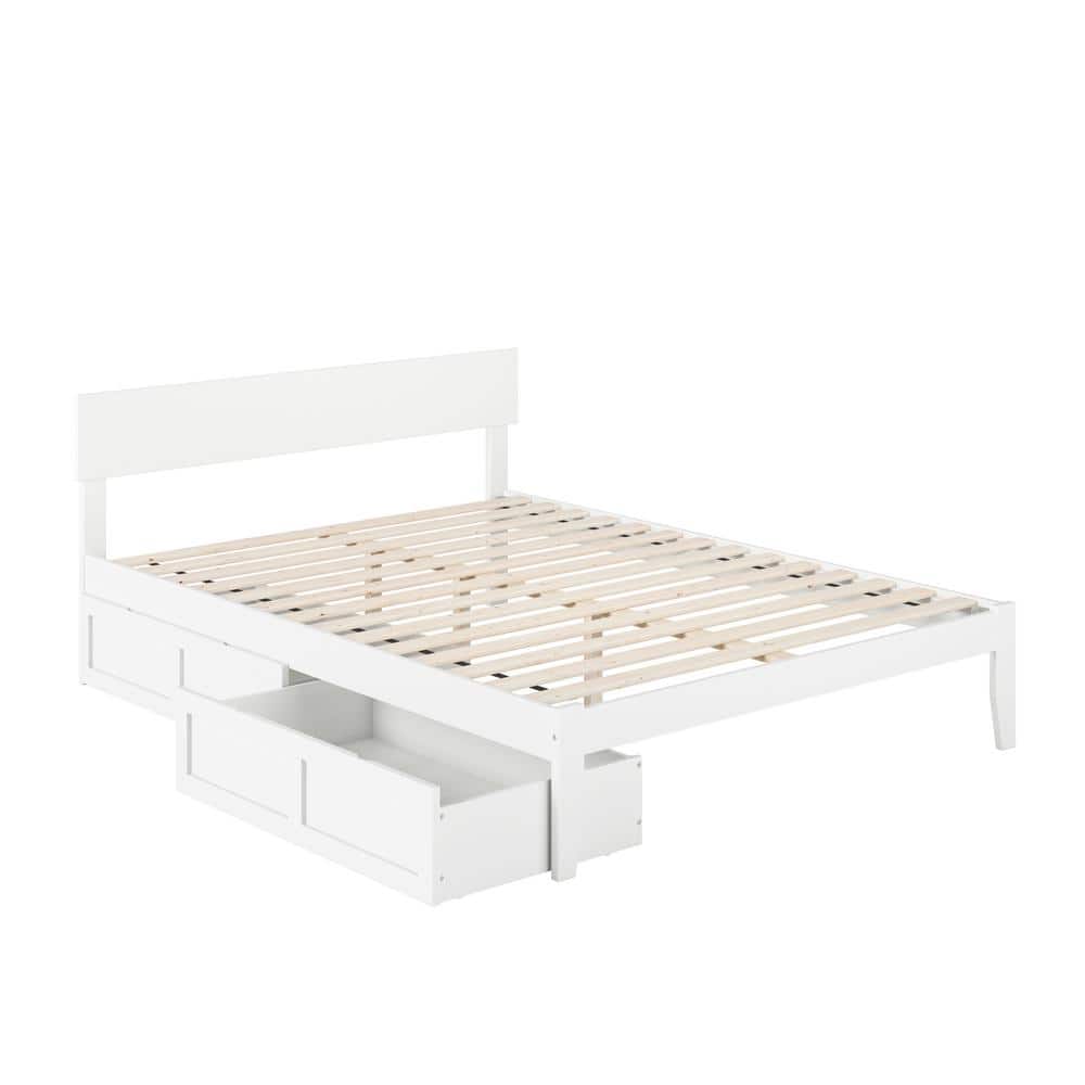 Boston White Queen Platform Bed with Storage Drawers