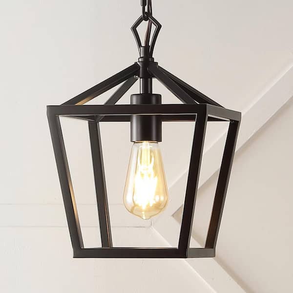 JONATHAN Y Oslin 8 in. 1-Light Vintage Farmhouse Iron Chain Pagoda LED Pendant Light, Oil Rubbed Bronze