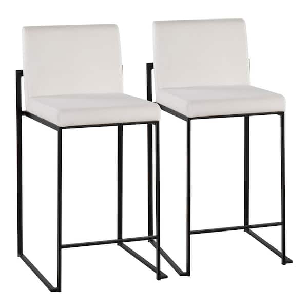 Lumisource Fuji 35.5 in. White Velvet and Black Steel High Back Counter Height Bar Stool (Set of 2)