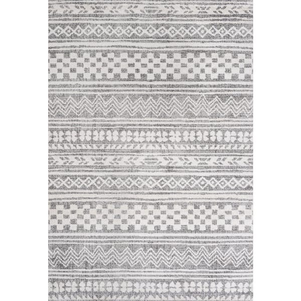 3 ft. x 5 ft. Light Gray/Cream Imlil Tribal Geometric Stripe Area Rug
