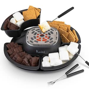 Patio Flameless Electric Grills, Smores Maker with 4 Detachable Trays and 4 Roasting Forks in Black