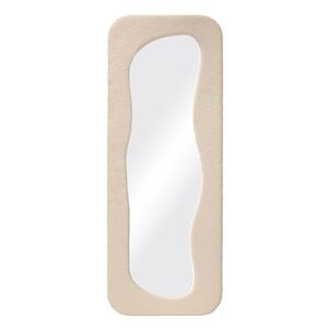 24 in. W x 63 in. H Beige Full Length Floor Mirror Boucle Wood Framed Decorative Hanging or Leaning Mirror