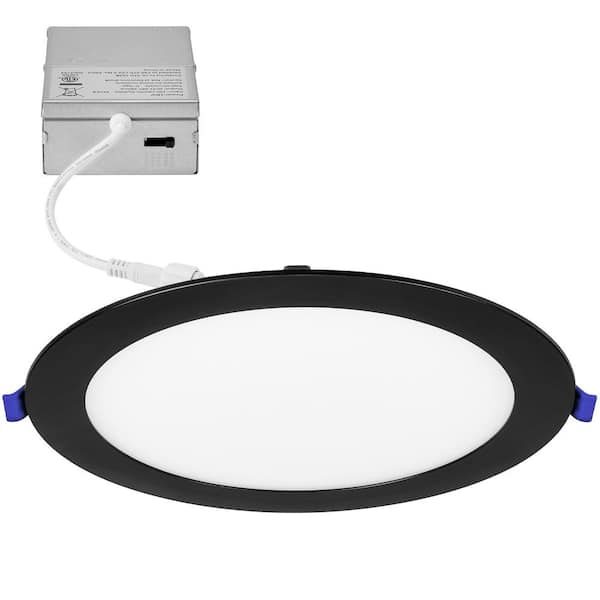 Maxxima 8 in. Slim Round Recessed LED Downlight, Black Trim, Canless IC Rated, 1400 Lumens, 5 CCT Color Selectable 2700K-5000K