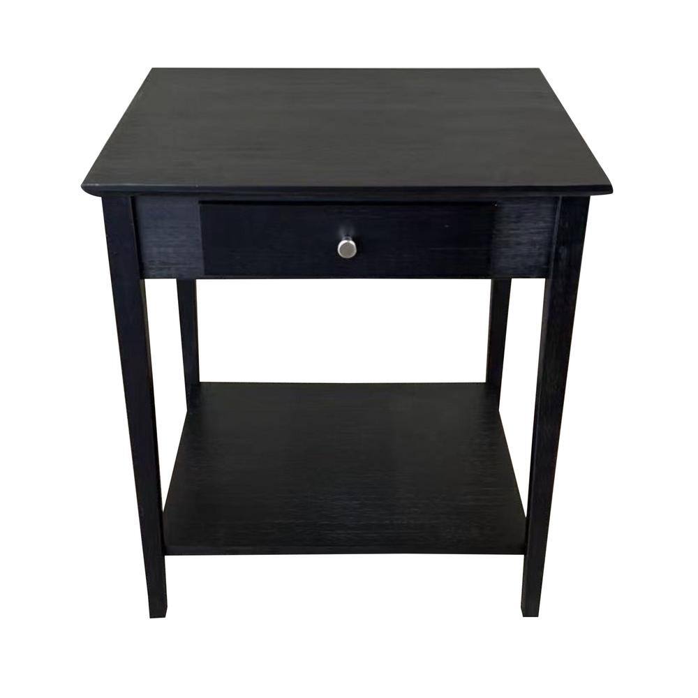 20 in. Charcoal Gray 22 in. Rectangle Bamboo End Table with Drawer and Shel