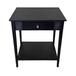 20 in. Charcoal Gray 22 in. Rectangle Bamboo End Table with Drawer and Shelf