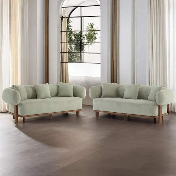 CHRISTOPHER KNIGHT HOME Jack Modern 82.25 in. Round Arm 2-Piece Polyester Upholstered Solid Wood Rectangle Sectional Sofa Set in Light Green