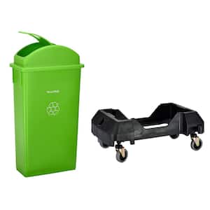 23 Gal. Lime Green Slim Recycling Bin Trash Can with Lid and Dolly