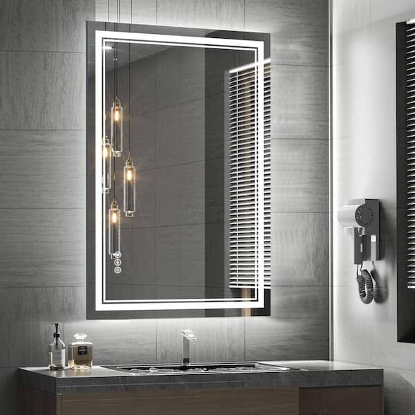 24 in. W x 36 in. H Rectangular Frameless LED Front Light Backlit Anti-Fog Wall Mirror Bathroom Vanity Mirror