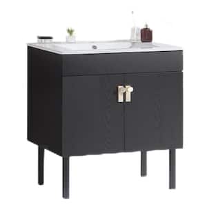 Yunus 36.7 in. W x 19.1 in. D x 36.8 in. H Single Sink Freestanding Bath Vanity in Black with White Cultured Marble Top