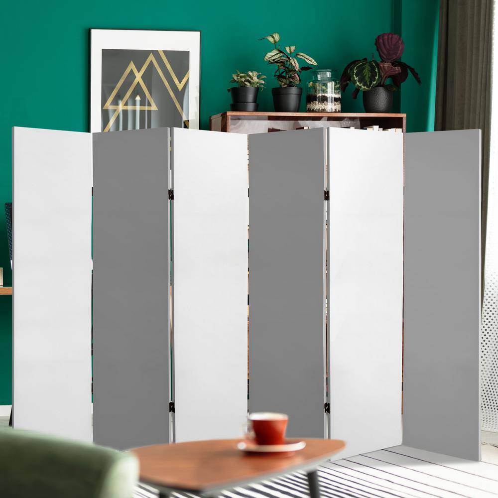 White Canvas 6-Panel Folding Room Divider