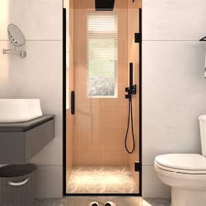 34 in. W x 72 in. H Frameless Pivot Swing Hinged Shower Door in Matte Black Finish with Clear SGCC Tempered Glass