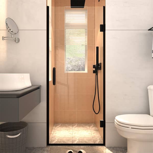 Lonni 34 in. W x 72 in. H Frameless Pivot Swing Hinged Shower Door in Matte Black Finish with Clear SGCC Tempered Glass