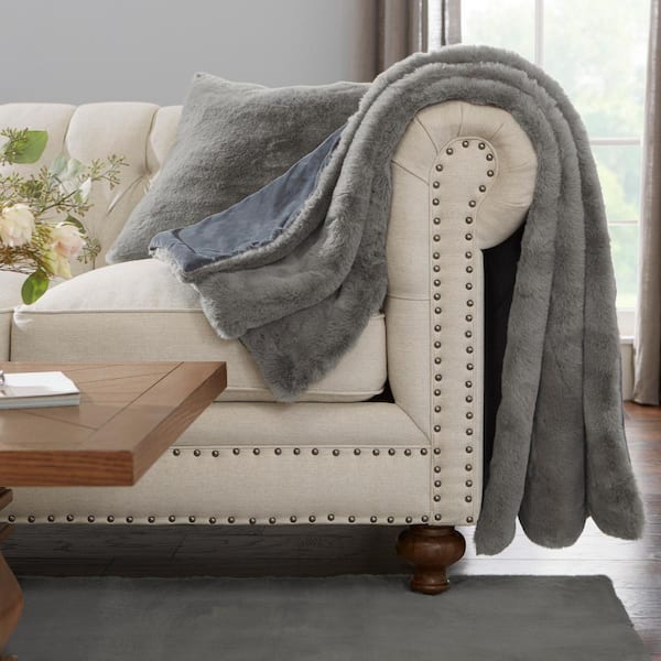 Dark grey best sale faux fur throw