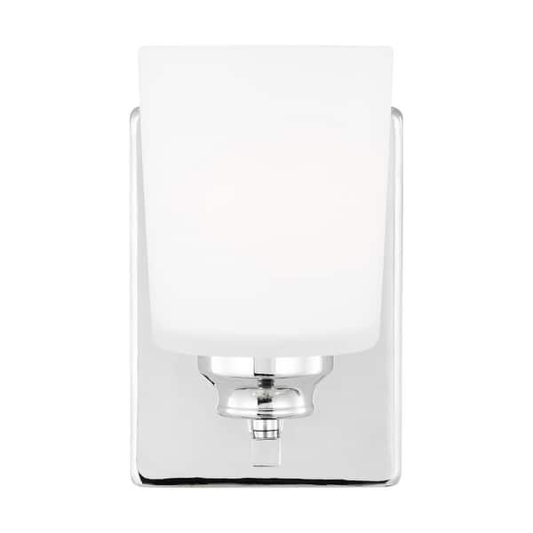 Generation Lighting Vinton 5 in. 1-Light Chrome Bathroom Vanity Light with Etched White Glass Shade