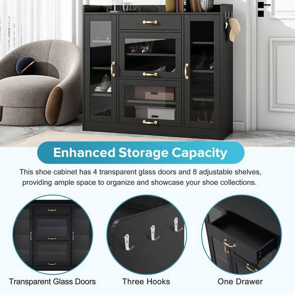 JIMSMAISON The 4-door cabinet with special-shape artificial rattan door panels, convenient metal handles, and a straight-line frame, is an ideal choice for any room in your home