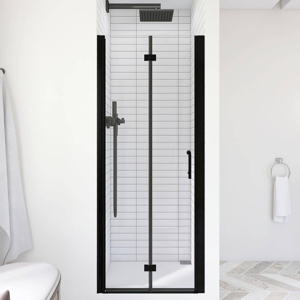 30-32 in. W x 72 in. H Bifold Semi-Frameless Shower Door in Matte Black with Clear Tempered Glass price history on PriceWatchPro
