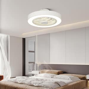 20 in. Indoor Iron White Enclosed Bladeless Ceiling Fan With Lights, Ceiling Fan with Light and Remote