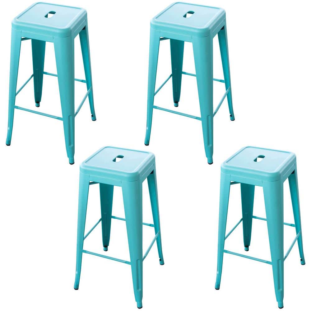 AmeriHome 30 in. Teal Metal, Backless, Stackable Bar Stool (Set of 4