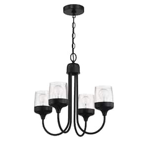 Wrenn 4-Light Flat Black Finish w Clear Glass Transitional Chandelier for Kitchen Dining Foyer No Bulb Included
