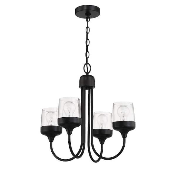 CRAFTMADE Wrenn 4-Light Flat Black Finish w Clear Glass Transitional Chandelier for Kitchen Dining Foyer No Bulb Included
