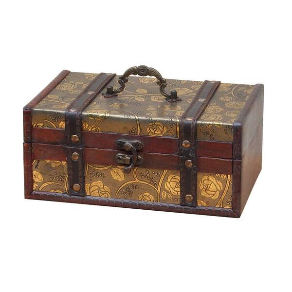 Vintiquewise 4 in. H x 9 in. W x 6 in. D Decorative Leather Treasure Trunk Box