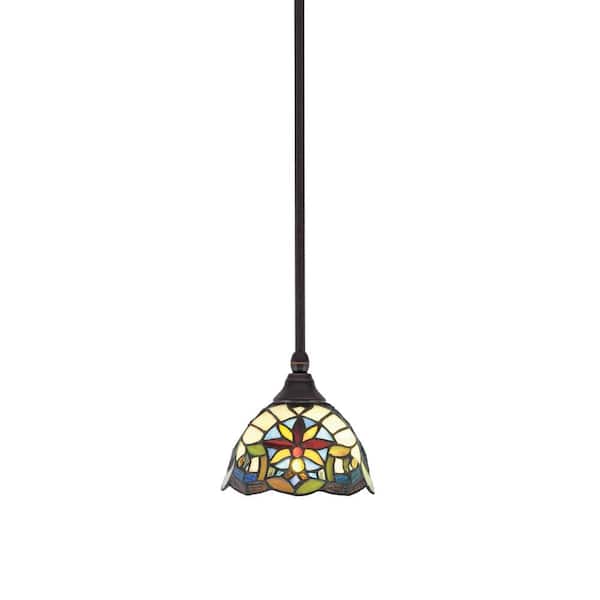 Unbranded Sparta 100-Watt 1-Light Dark Granite Shaded Pendant Light with Earth Star Art Glass, No Bulb Included