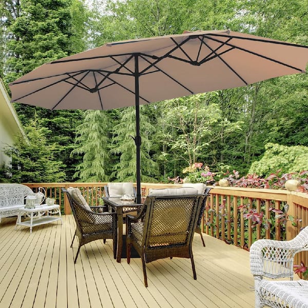 15 ft. Double Sided Outdoor Market Patio Umbrella in Beige