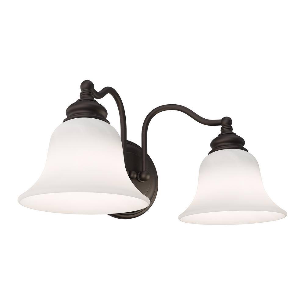 Bronze and White Alabaster Glass 2-Light Vanity Fixture